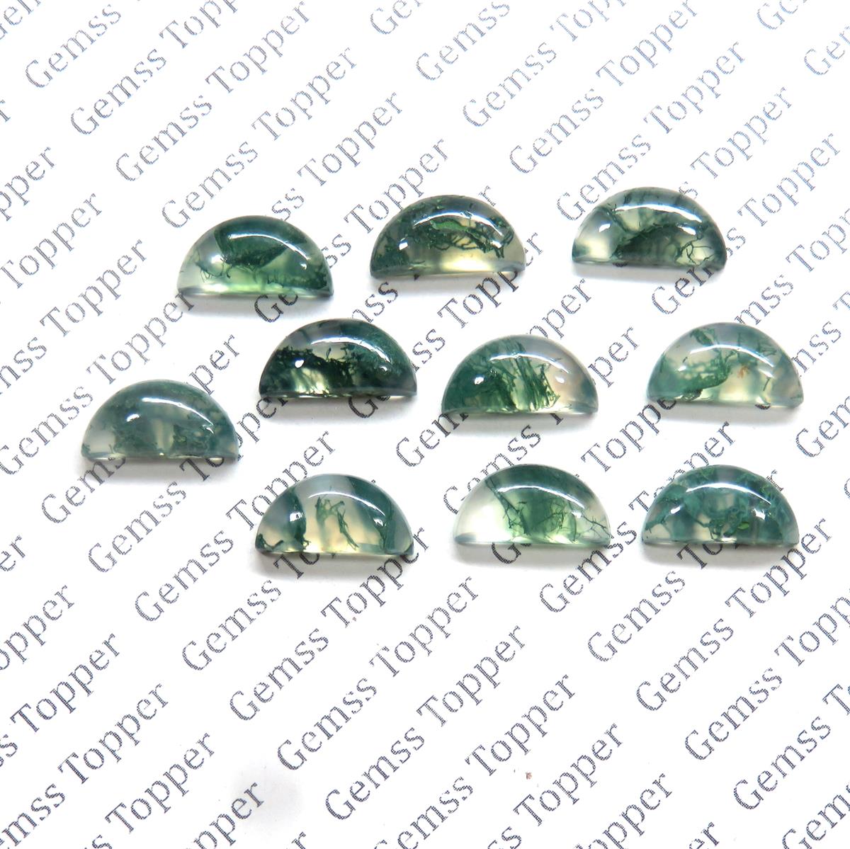 Moss Agate 6x12 mm D Shape Cabochon